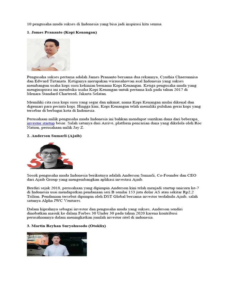 10 Pengusaha Muda Sukses Di Indonesia Yang Bisa Jadi Inspirasi Kita Semua | PDF