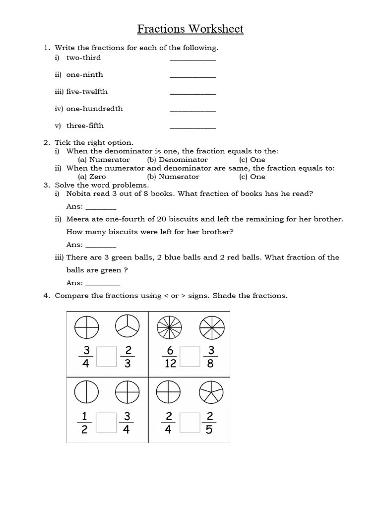Fractions worksheet