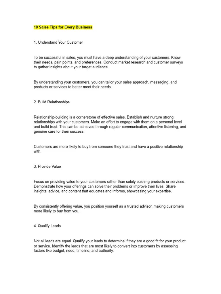 1o Sales Tips | PDF | Sales | Target Audience
