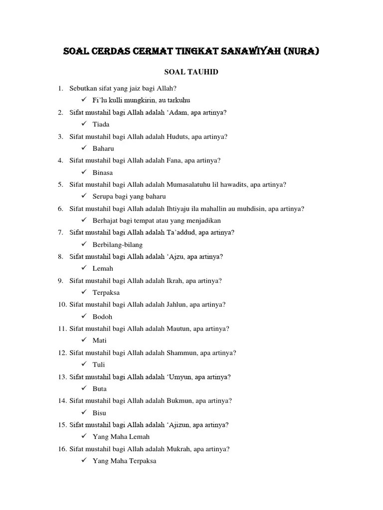 Soal Cerdas Cermat Tingkat Sanawiyah | PDF