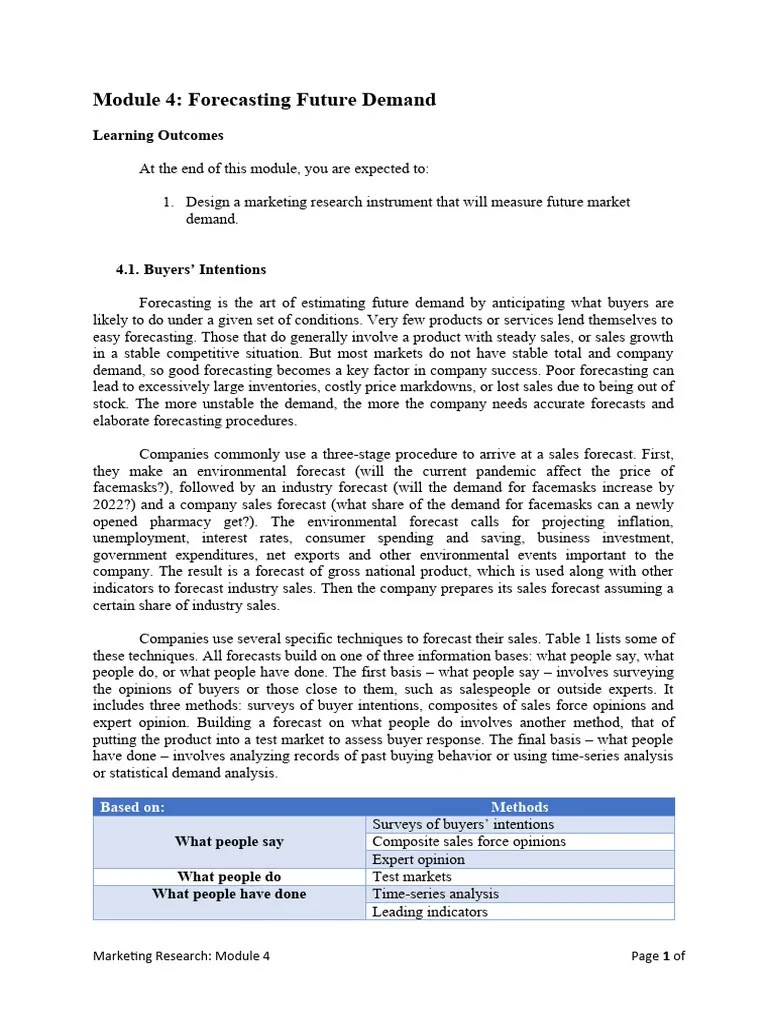Module 4 Forecasting Future Demand | PDF | Marketing | Forecasting