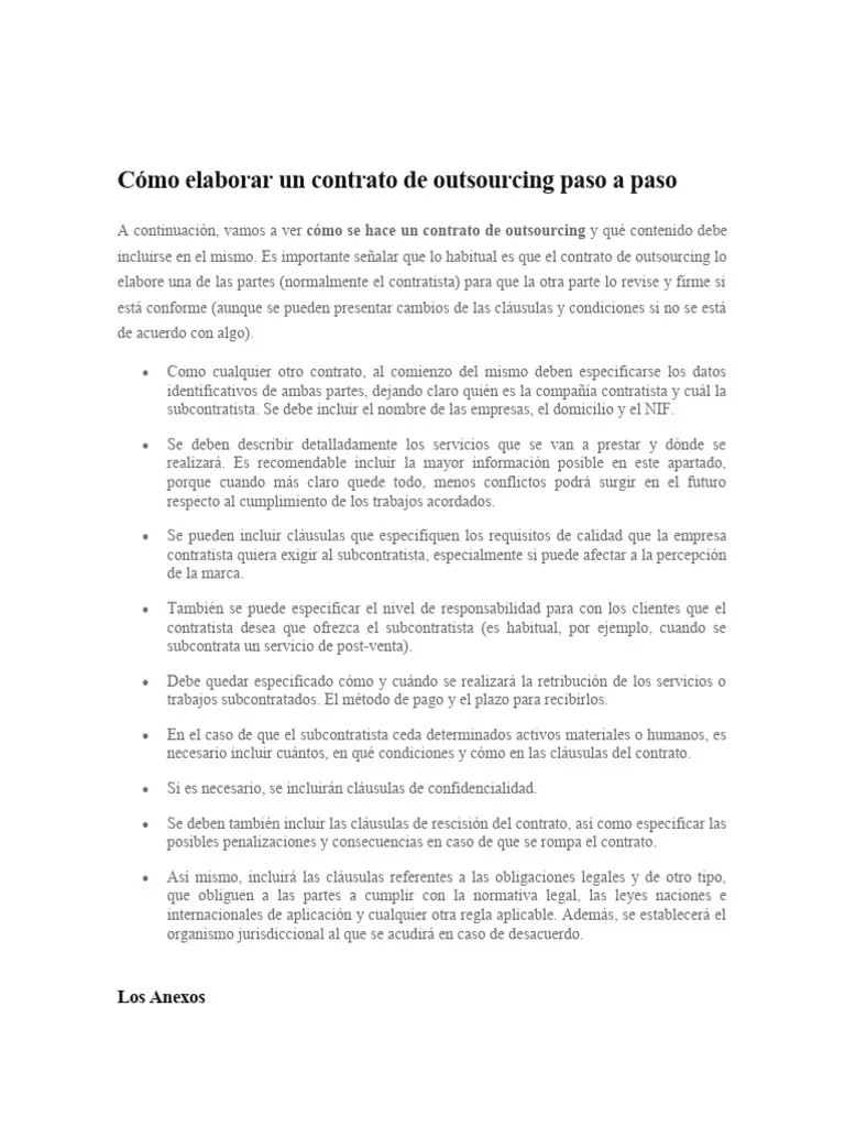 Cómo Elaborar Un Contrato De Outsourcing Paso A Paso | PDF ...