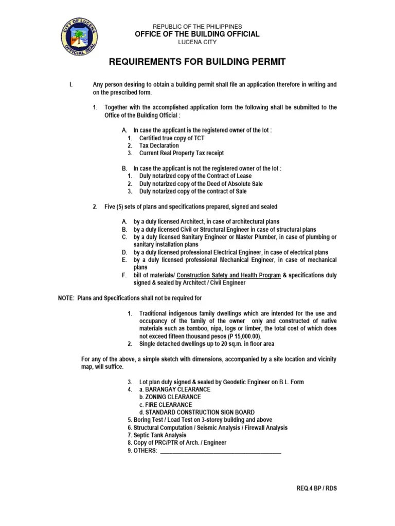 Requirements For Building Permit | PDF | Engineering