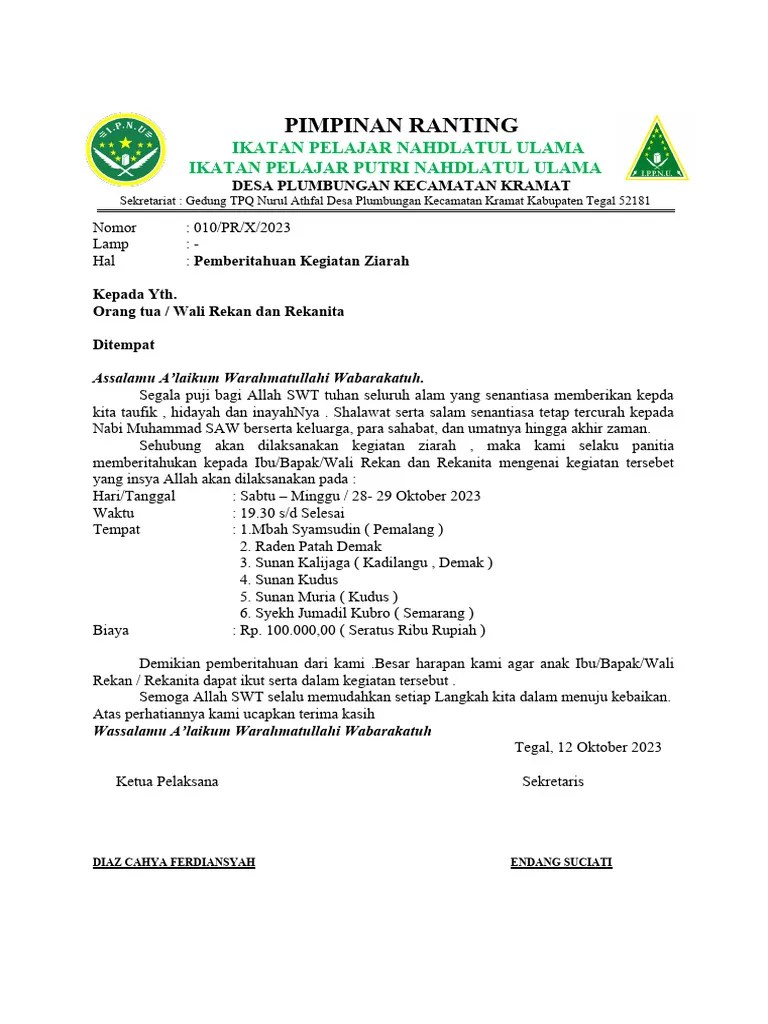 Surat Pemberitahuan Ziarah | PDF