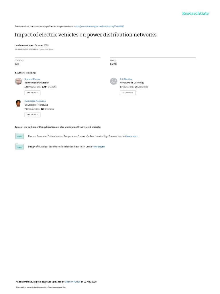 Impact Of Electric Vehicles On Power Distribution Networks | PDF ...