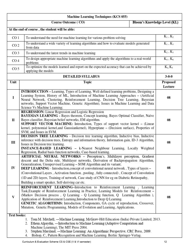 Machine Learning Syllabus | Download Free PDF | Machine Learning ...