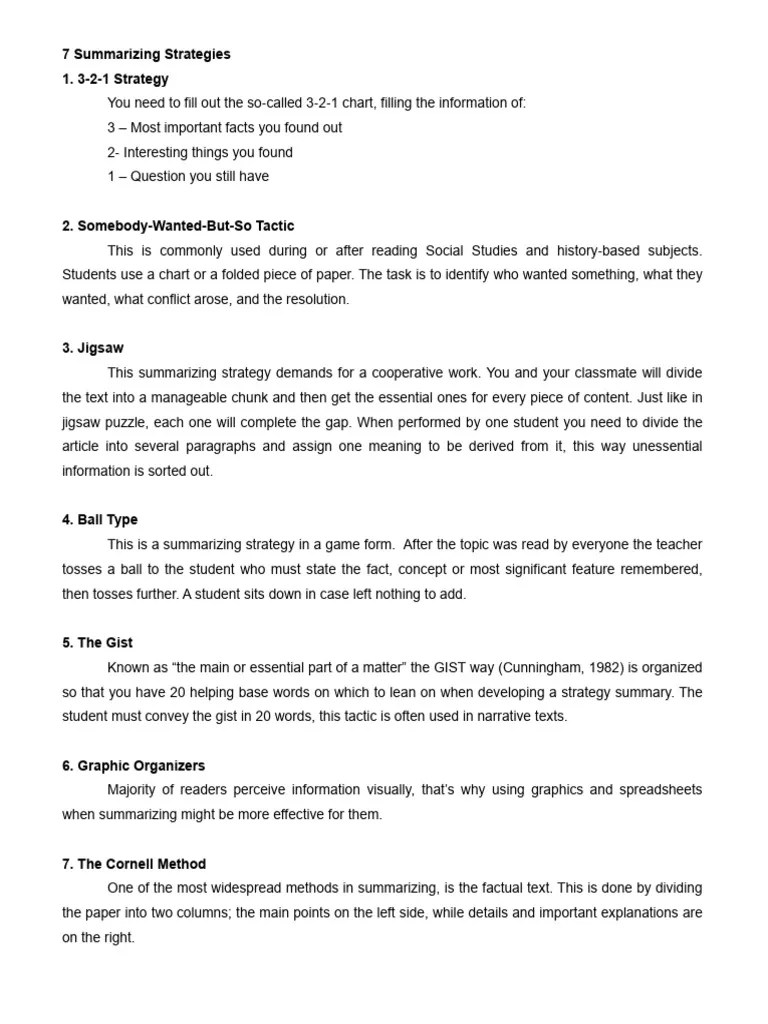 Summarizing And 7 Summarizing Strategies | PDF | Information | Human Communication
