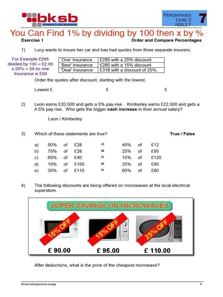 Find A Percentage Of, Increase And Decrease And Express As A Percentage Of | PDF | Economies