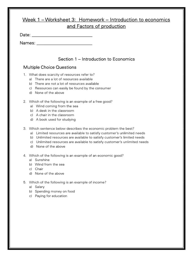 Worksheet 3 - Homework - Factors Of Production | PDF | Capital ...