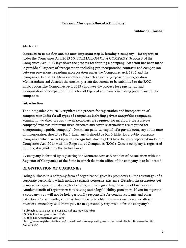 Process Of Incorporation Of A Company | PDF
