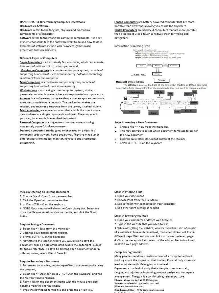 HANDOUTS TLE 8 Performing Computer Operations | PDF