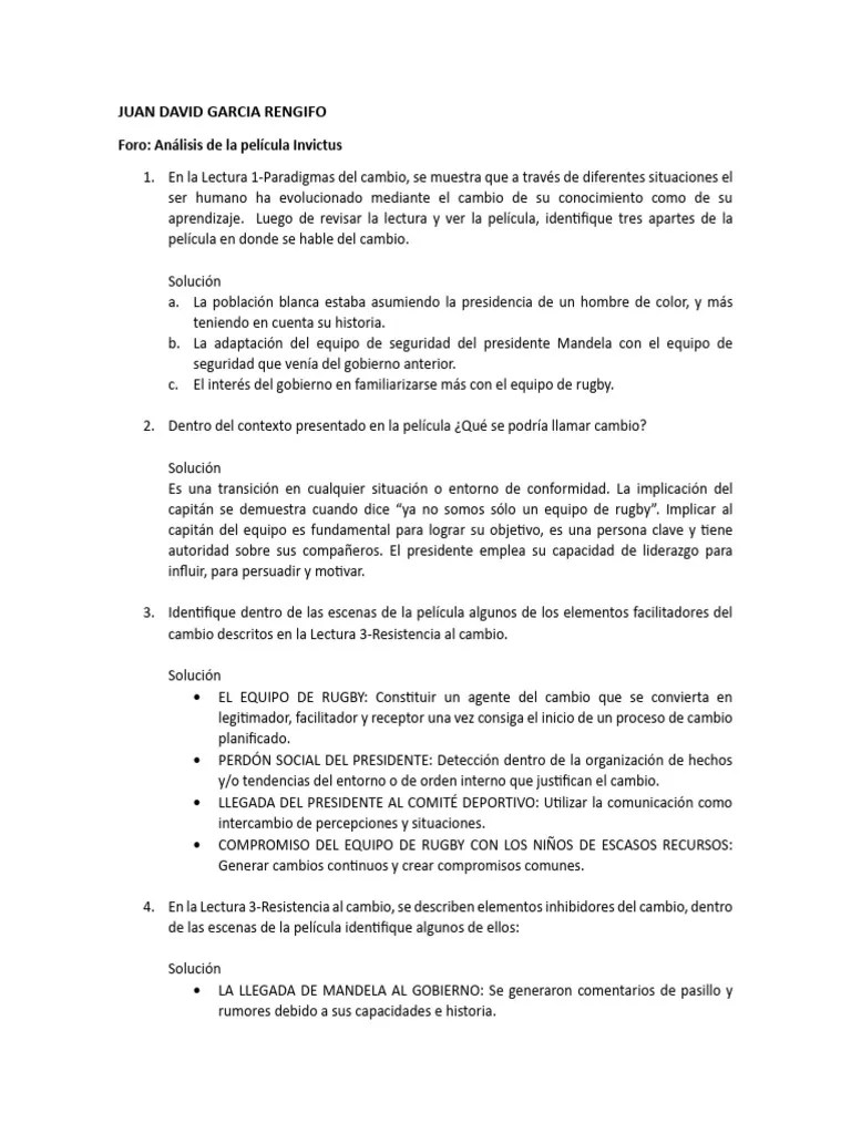 ACTIVIDAD De APRENDIZAJE 3 - Análisis De La Película Invictus | PDF | Nelson Mandela | Aprendizaje