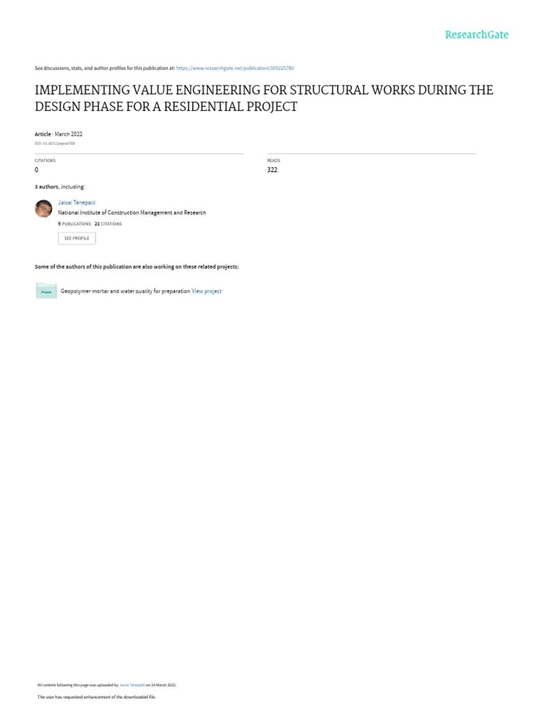 Implementing Value Engineering For Structural Works During The Design Phase For A Residential ...