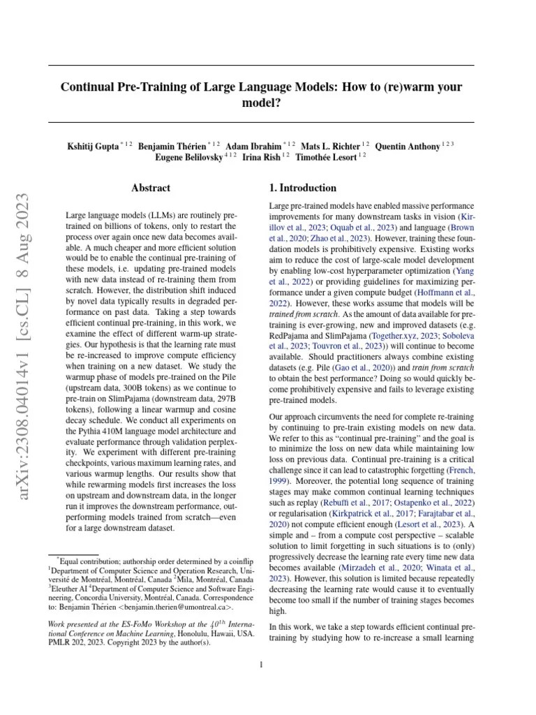 Continual Pre-Training Of Large Language Models | PDF