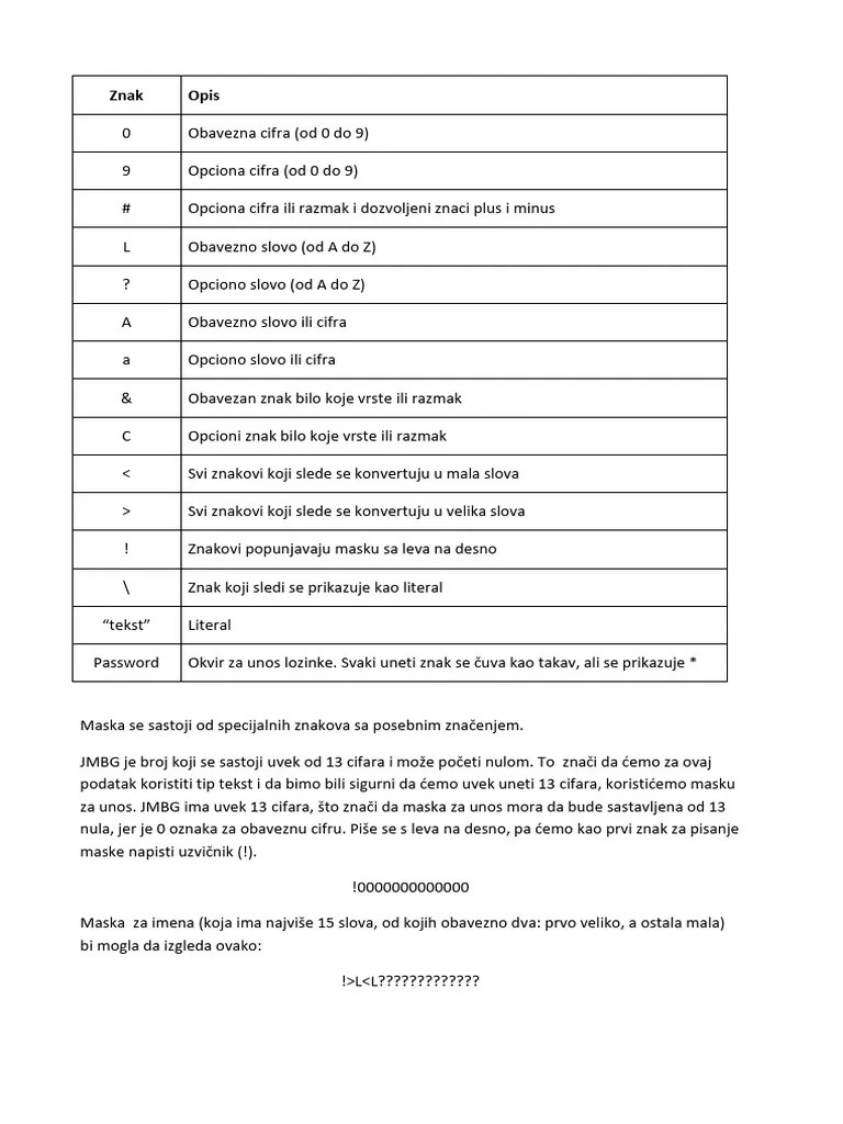 Maske Za Unos Vrednosti | PDF