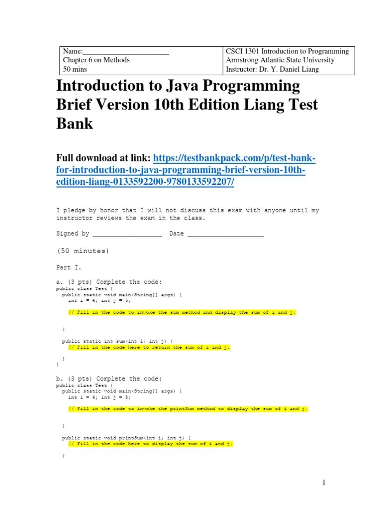 Introduction To Java Programming Brief Version 10th Edition Liang Test ...