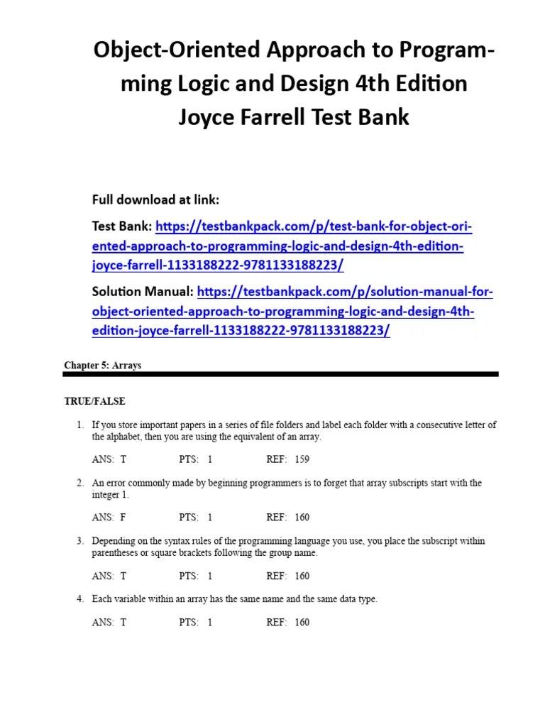 Object-Oriented Approach To Programming Logic And Design 4th Edition ...