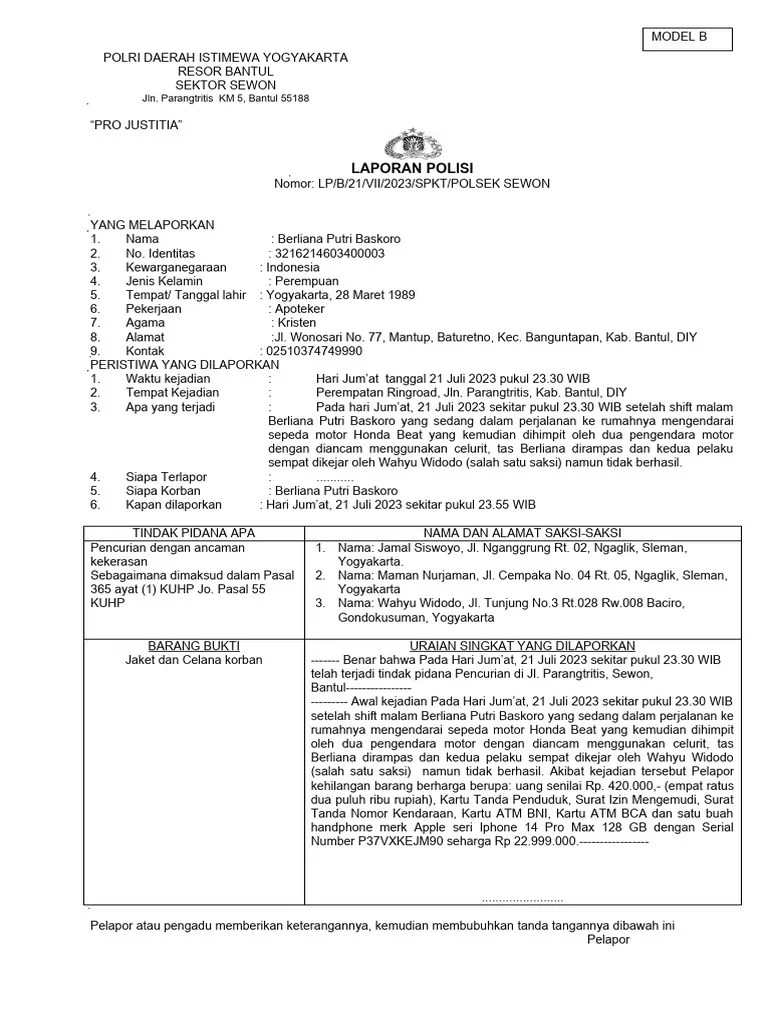 CONTOH Laporan Polisi | PDF