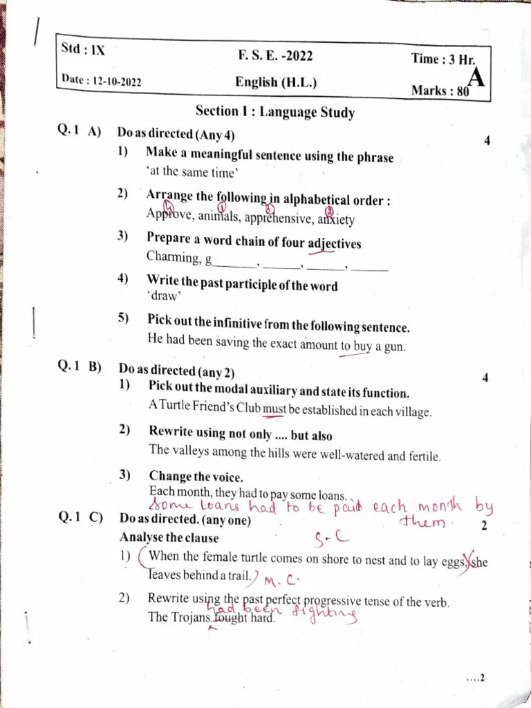 Previous Year Question Paper (English) Class 9 | PDF