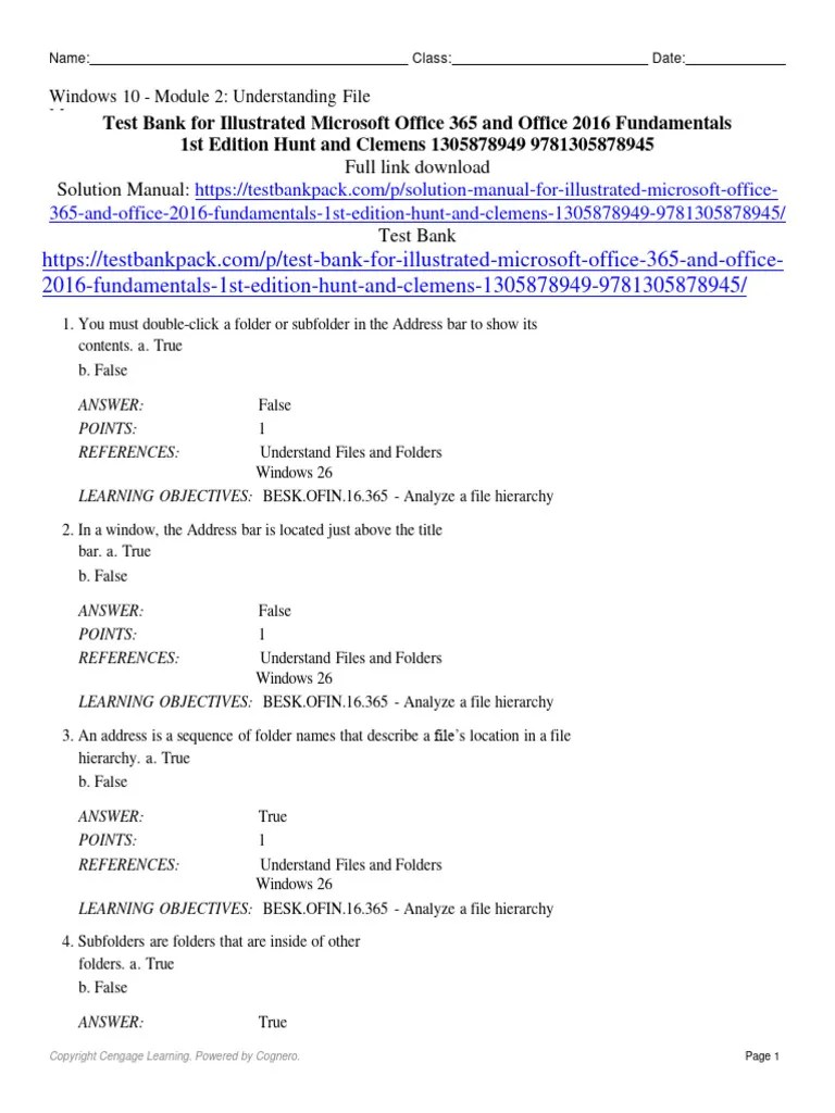 Test Bank For Illustrated Microsoft Office 365 And Office 2016 ...
