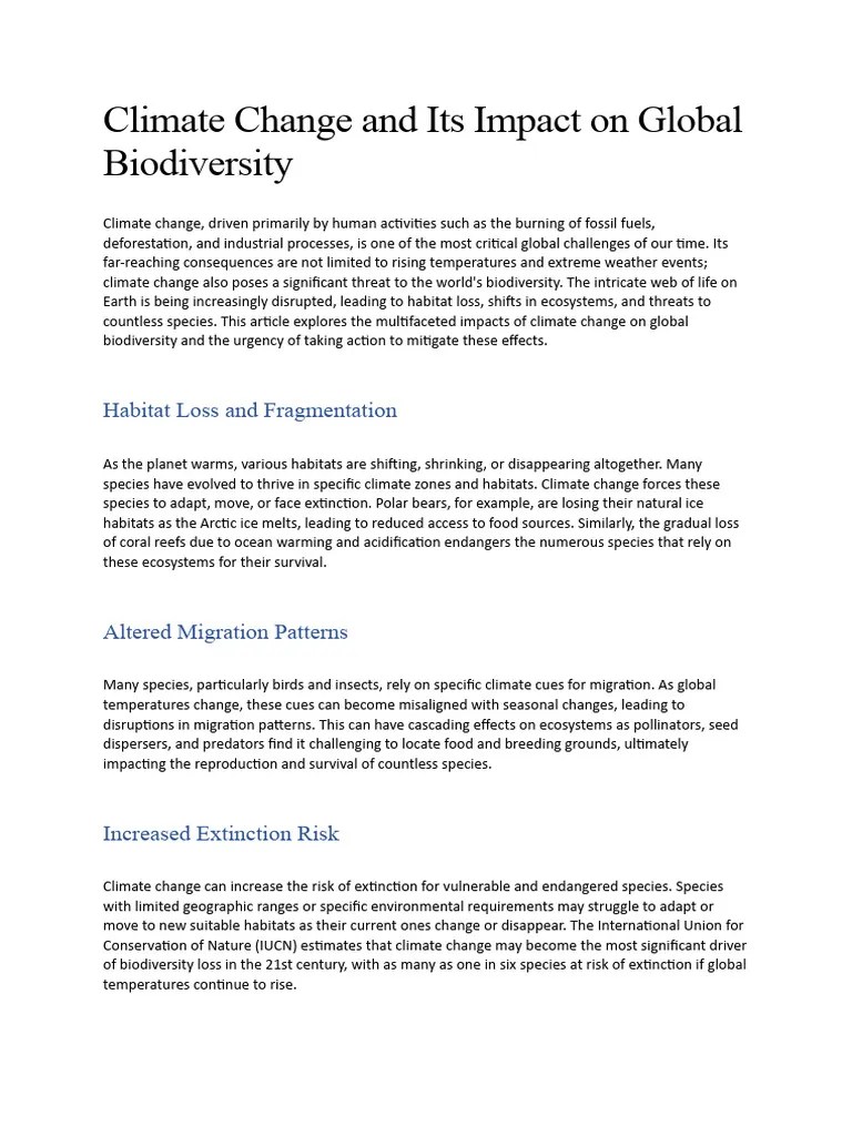 Climate Change And Its Impact On Global Biodiversity | PDF | Climate ...