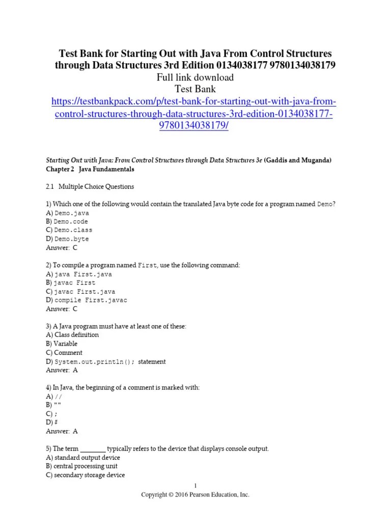 Test Bank For Starting Out With Java From Control Structures Through Data Structures 3rd Edition ...
