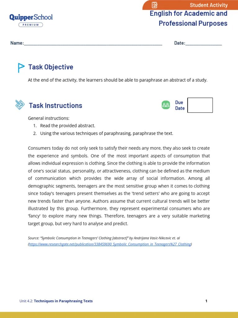 PDF (SA1) - EAP11 - 12 - UNIT 4 - LESSON 2 - Techniques In Paraphrasing Texts | PDF