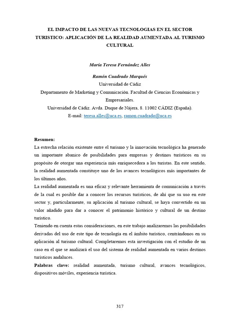 El Impacto De Las Nuevas Tecnologías En El Sector Turístico Aplicación De La Realidad Aumentada ...