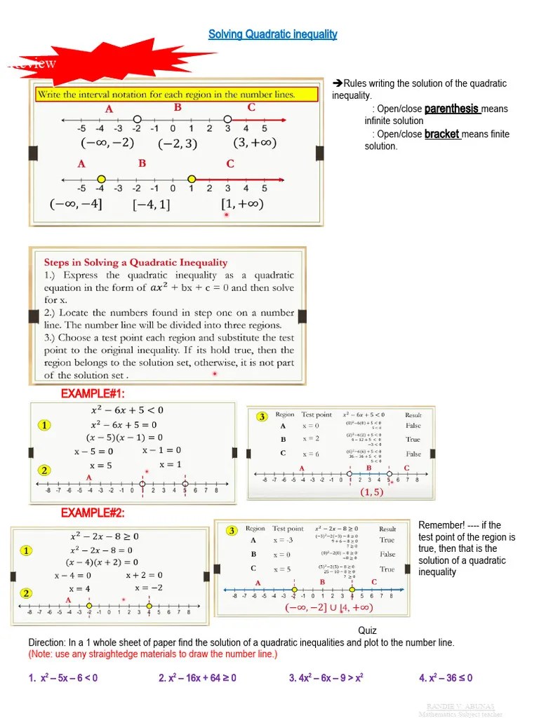 Solving Quadratic Inequality ACTIVITY SHEET | PDF