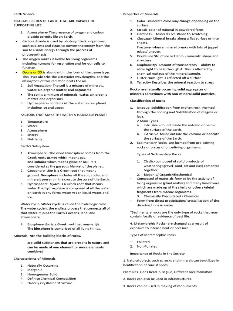 Earth Science Reviewer 1st Quarter | PDF