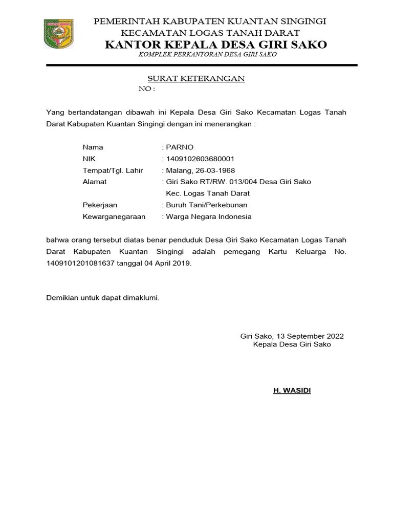 Surat Keterangan Desa Giri Sako | PDF