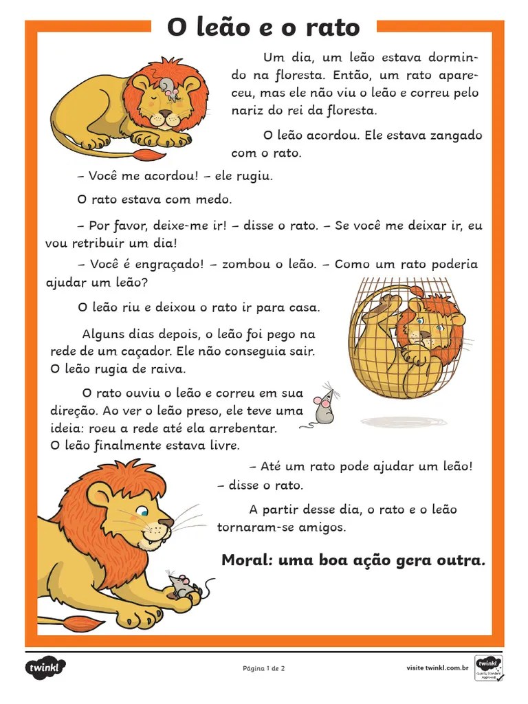 BR P 1646936722 Atividade De Interpretacao De Texto O Leao E O Rato ...