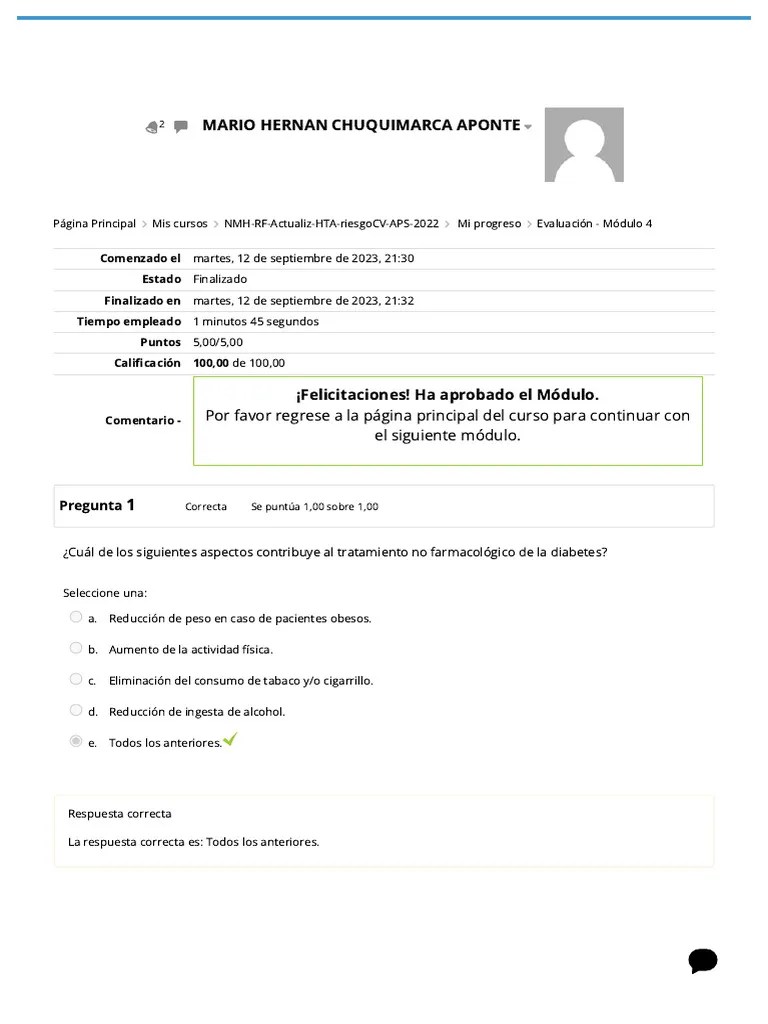 Evaluación - Módulo 4 - Revisión Del Intento | PDF | Diabetes | Obesidad
