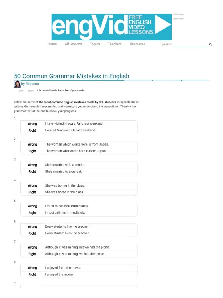 50 Common Grammar Mistakes In English | PDF