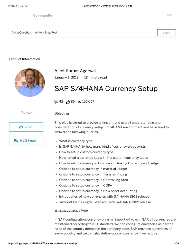 SAP S4HANA Currency Setup | PDF