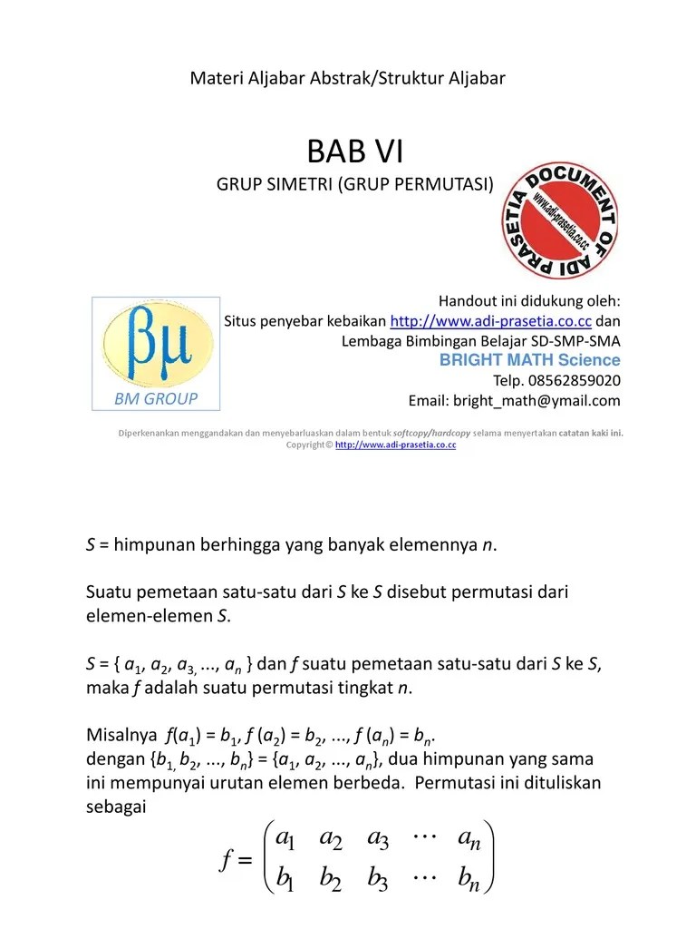 Contoh Soal Grup Permutasi Struktur Aljabar - Berbagai Struktur