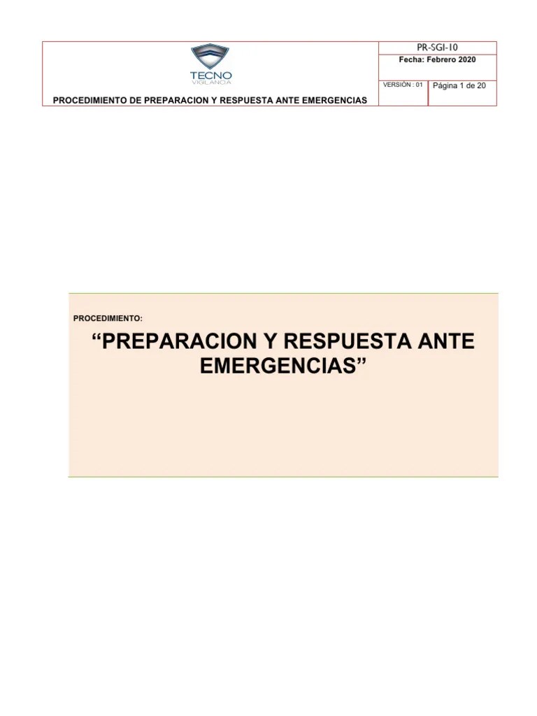 Procedimiento De Preparacion Y Respuesta Para Las Emergencias | PDF | Primeros Auxilios | Invalidez