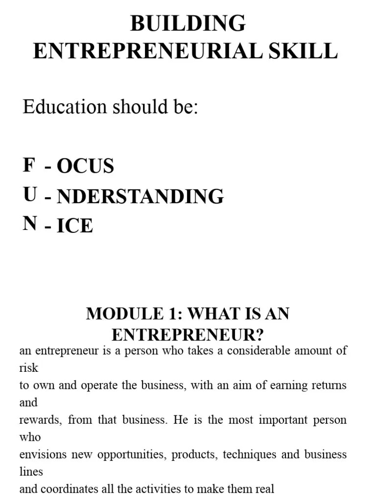 BUILDING ENTREPRENEURIAL SKILL Final | PDF | Goal | Entrepreneurship