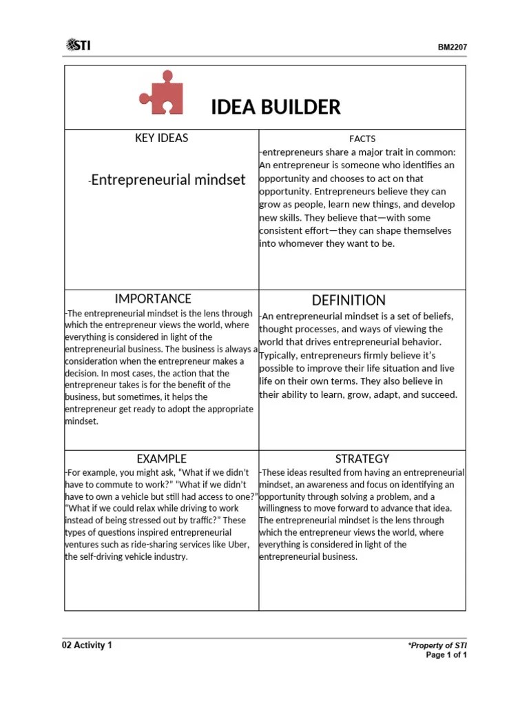 02 Activity 1.. | PDF | Entrepreneurship | Mindset
