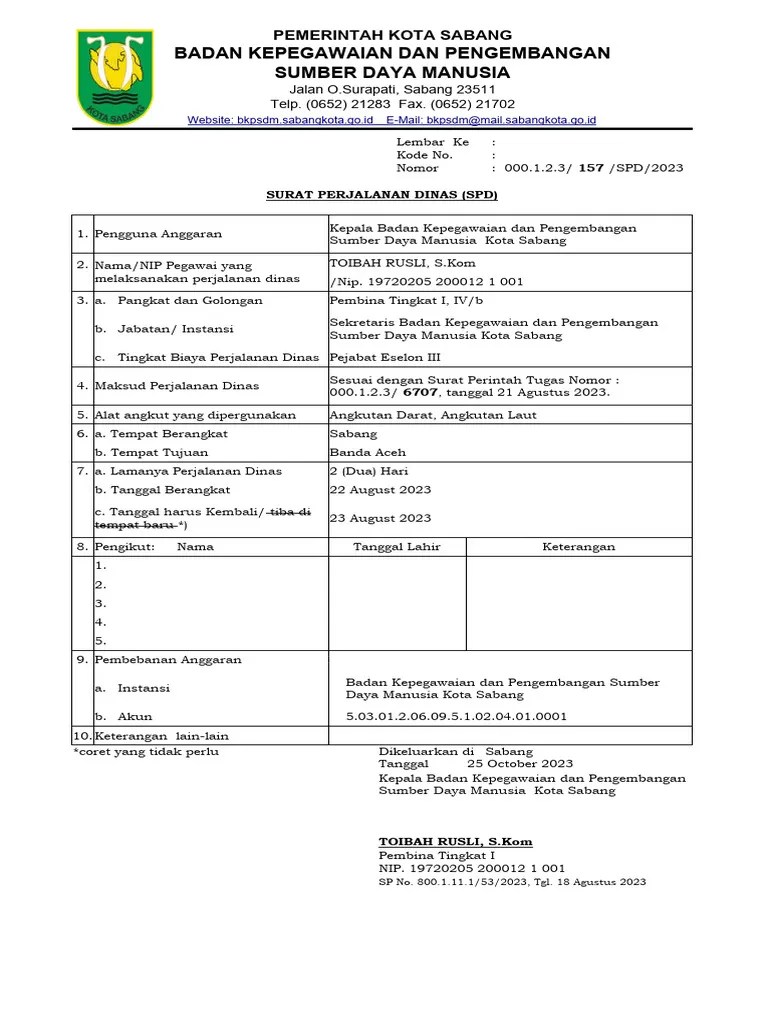 Surat Perjalanan Dinas (SPD) | PDF