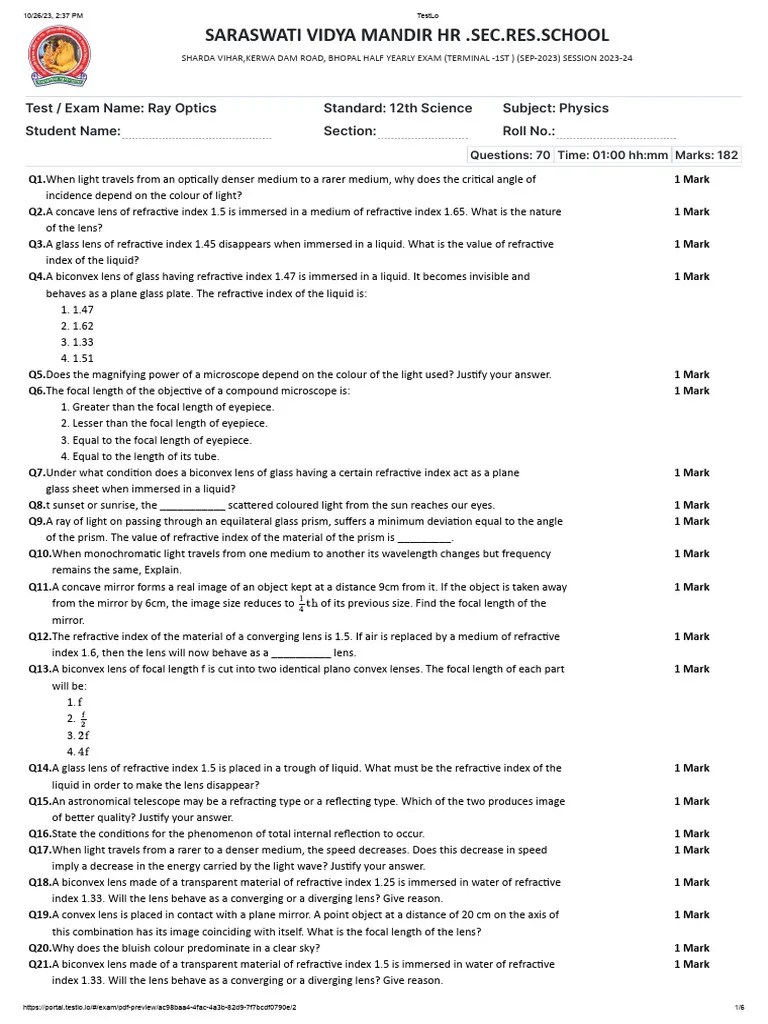Ray Optics | PDF | Optics | Electromagnetic Radiation