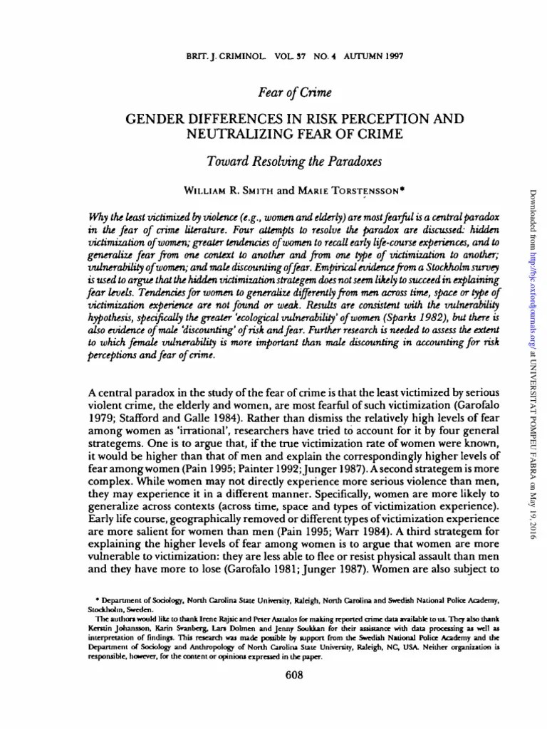 Gender Risk Perception | PDF | Victimisation | Risk