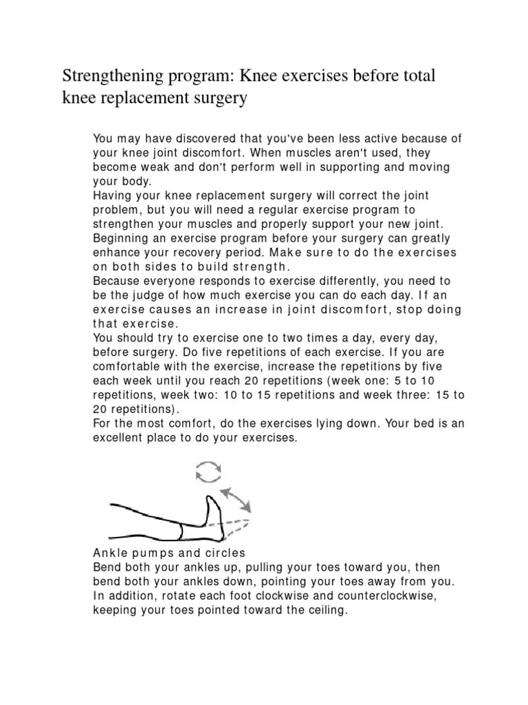 Knee Exercises Before Total Knee Surgery | PDF | Anatomical Terms Of Motion | Knee