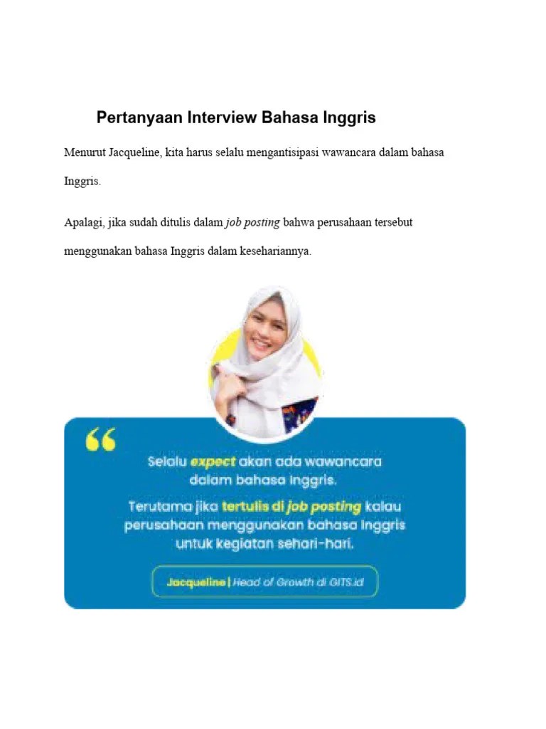 Pertanyaan Interview Bahasa Inggris | PDF