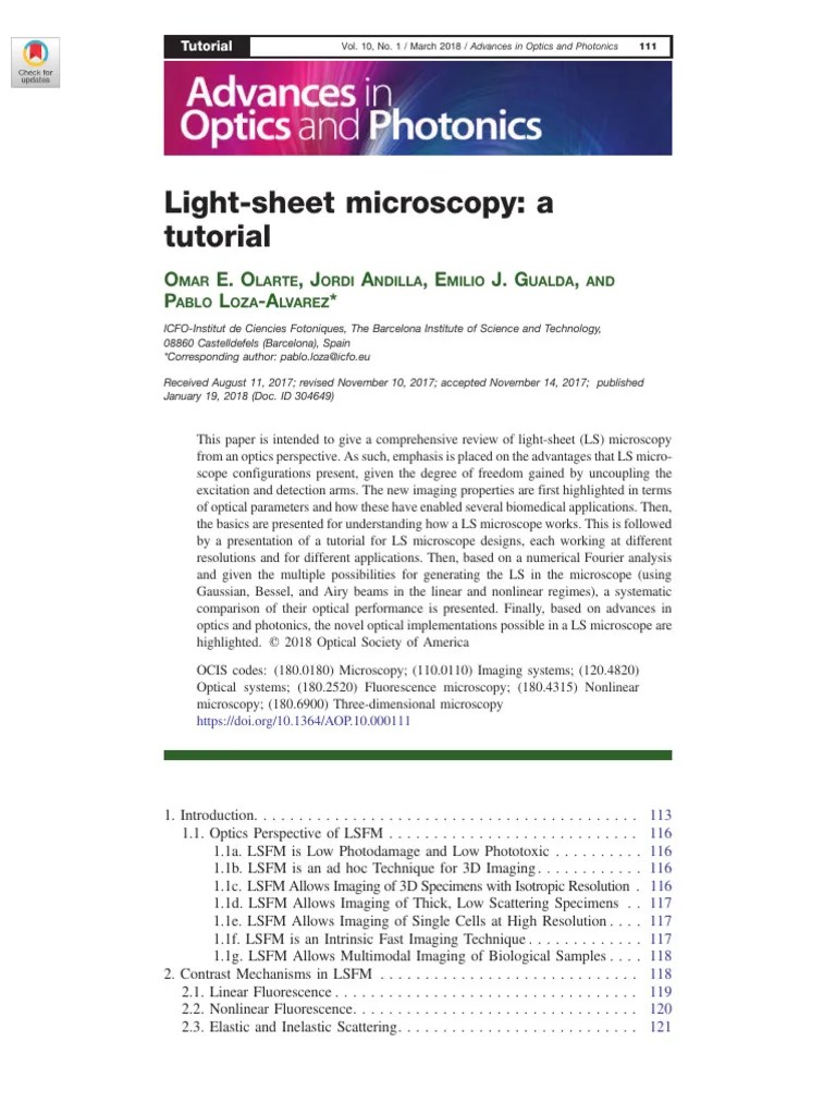 Light-Sheet Microscopy A Tutorial | Download Free PDF | Confocal ...