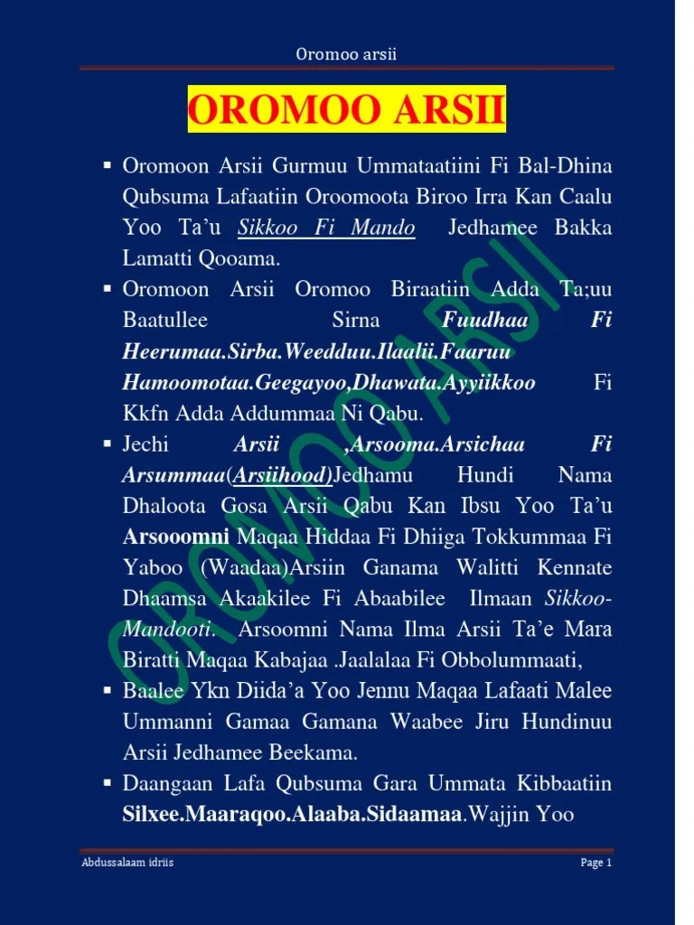 Oromoo Arsii | PDF