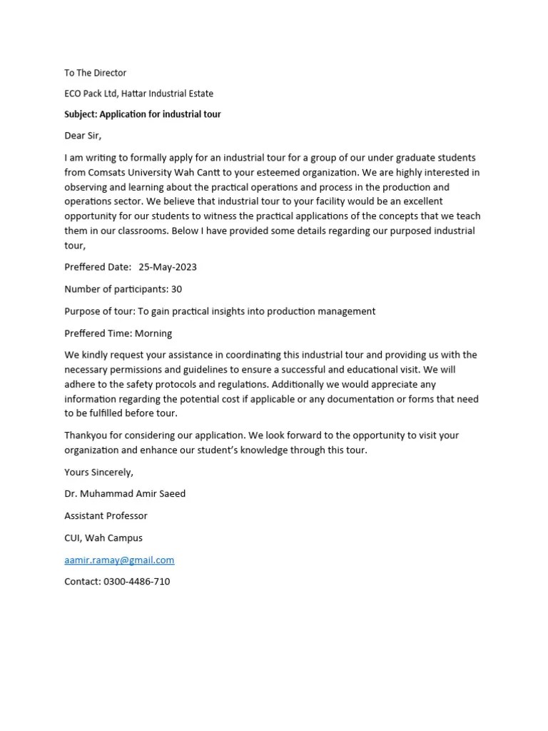 Application For Industrial Tour | PDF