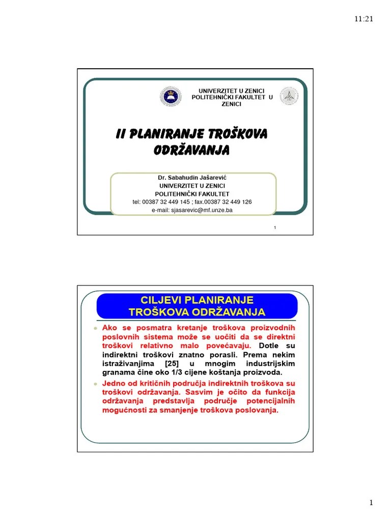 Planiranje Troškova Održavanja | PDF