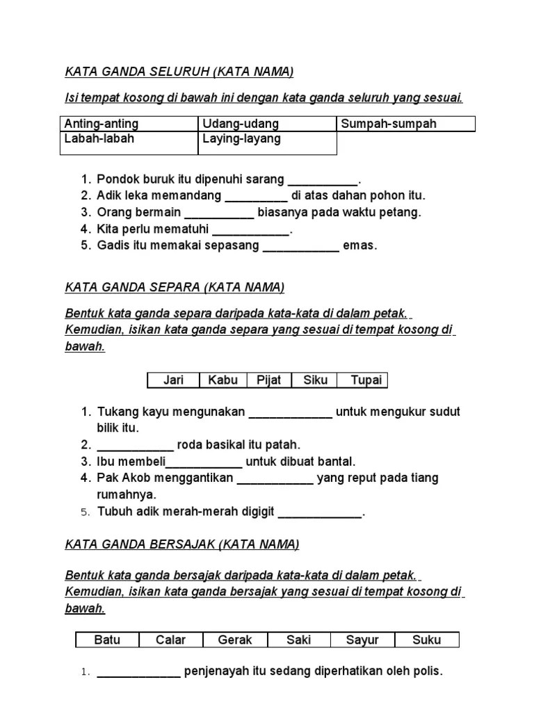 Lengkapkan petikan di bawah menggunakan kata ganda separa berimbuhan. Latihan Kata Ganda Pdf